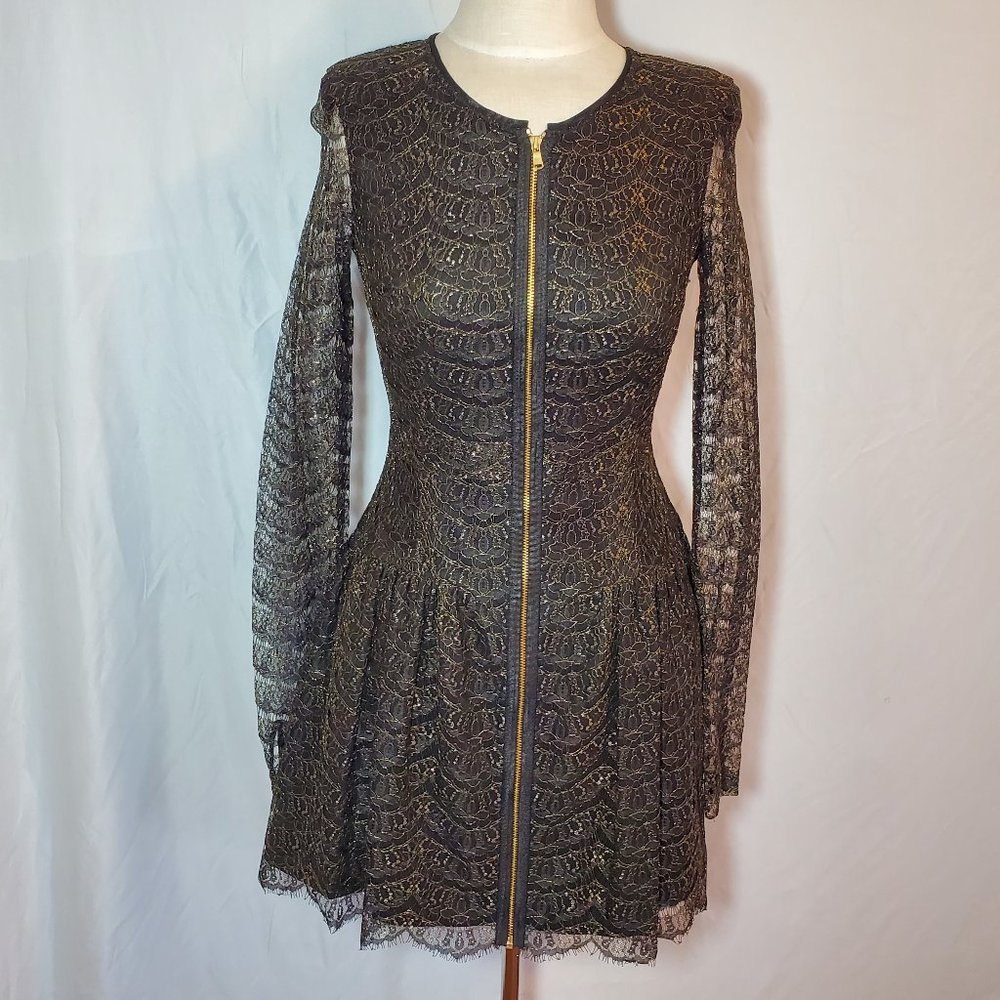 Rachael Roy Black/Gold Zip Up Lace Dress